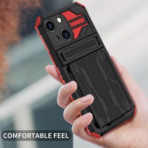 Armour Case With Card Slot For iPhone 13-Red