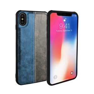 Dual Tone PU Leather Stitch Case for iPhone X/XS-Blue-Black