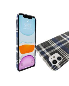 Checked Fabric Case For iPhone 11-Blue