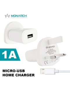 Monarch Universal Home Charger 1Amp USB Plug with Micro Cable
