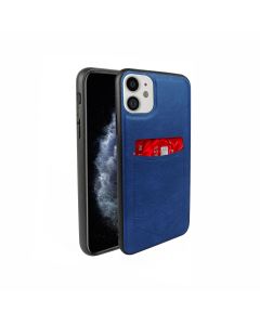 PU Leather Card Pocket Back Case for iPhone 11-Blue