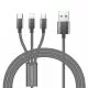 Monarch 3-In-1 USB TRIO Charging Braided Cable 1.2 Meter-Grey