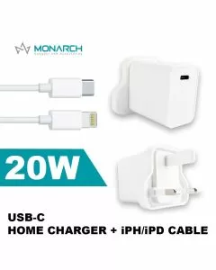 Monarch Home Charger 20W with Type-C PD Cable White