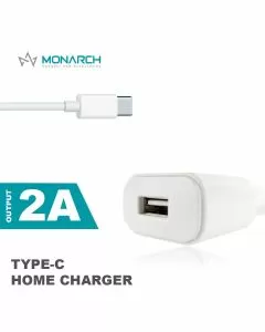 Monarch Home Charger 2A with Type-C Cable - White