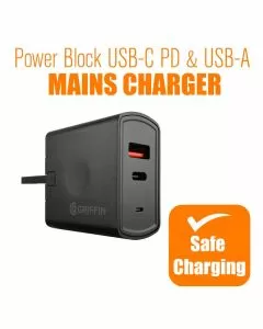 Griffin Power Block USB-C PD & USB-A Plug Charger 18W