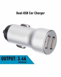 Monarch Dual USB Metal Body Car Charger - 3.4A-Silver